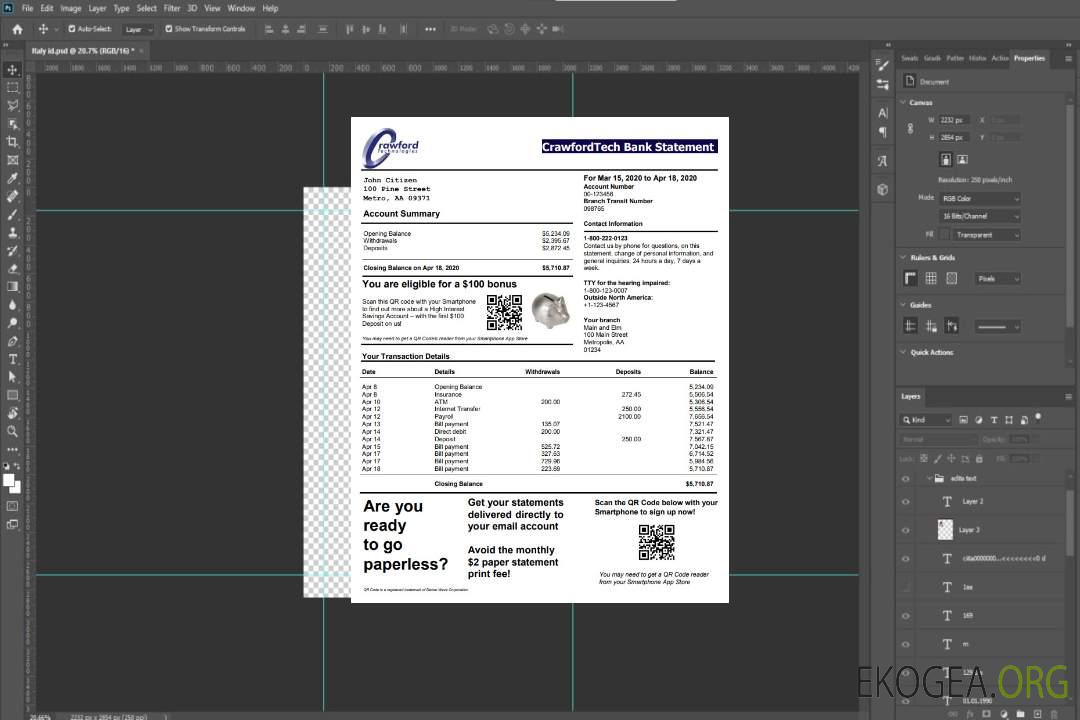 Relevé bancaire Canada CrawfordTech template Relevé bancaire Canada CrawfordTech template